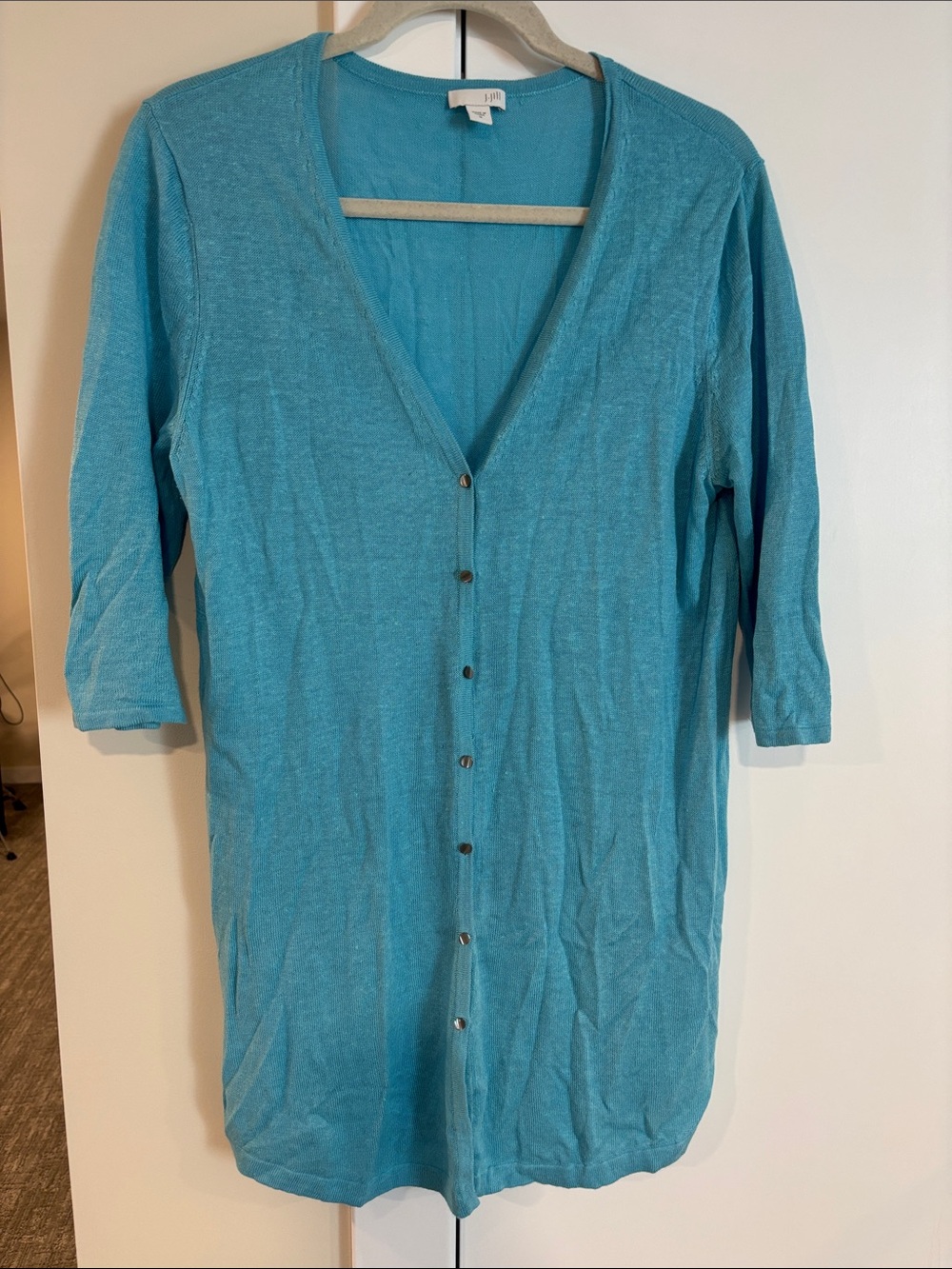 J Jill Lightweight Teal Button-Front Cardigan